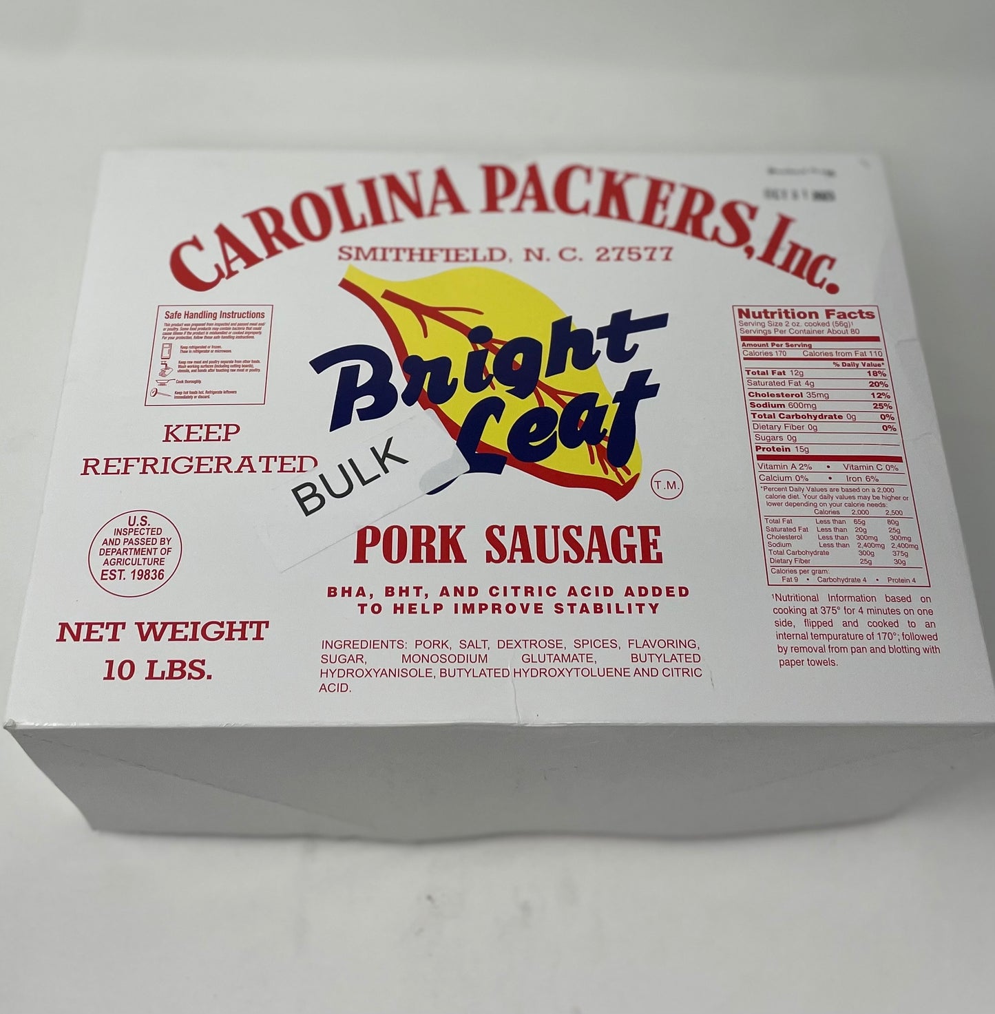 10lbs Bright Leaf Fresh Country Style Sausage (Bulk)