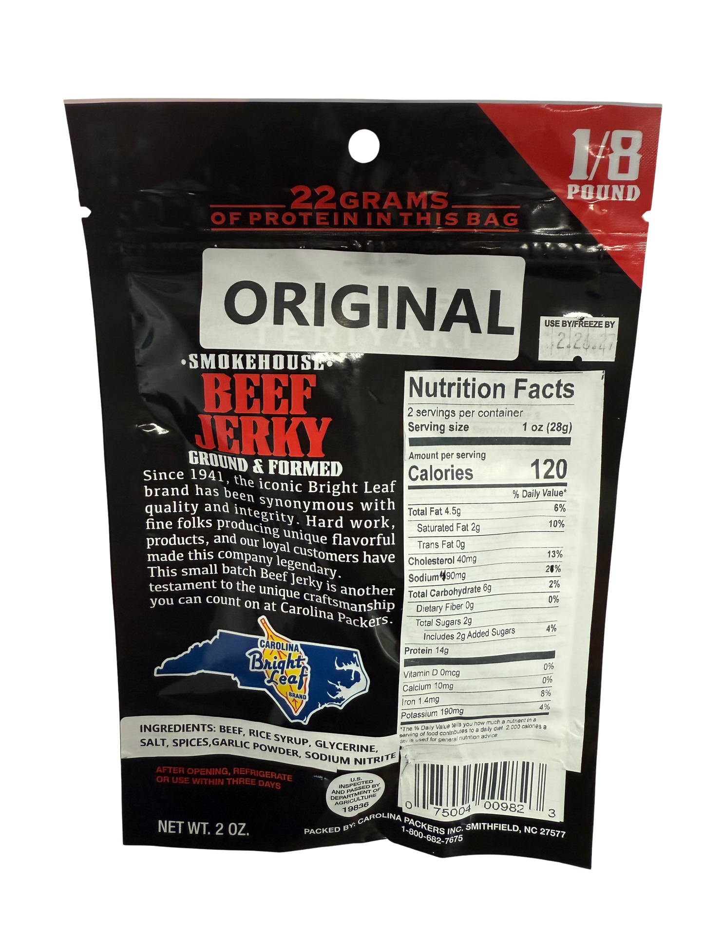 Bright Leaf ORIGINAL SMOKEHOUSE Beef Jerky 2 oz