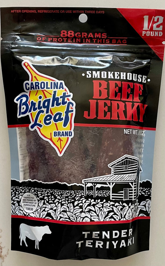 Bright Leaf Beef Jerky Tender Teriyaki 1/2 POUND BAG!
