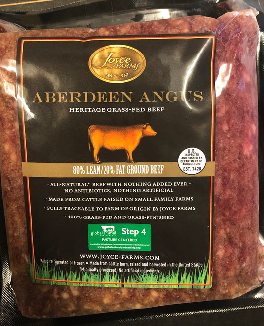 Joyce Farms Heritage Aberdeen Angus Grass Fed Beef 80/20 (1lb package)